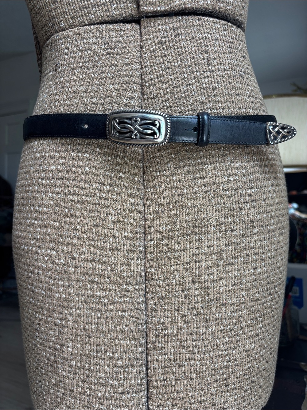 VTG 1995 Brighton Black Leather Belt with Silver Decorative Buckle - Picture 1 of 8